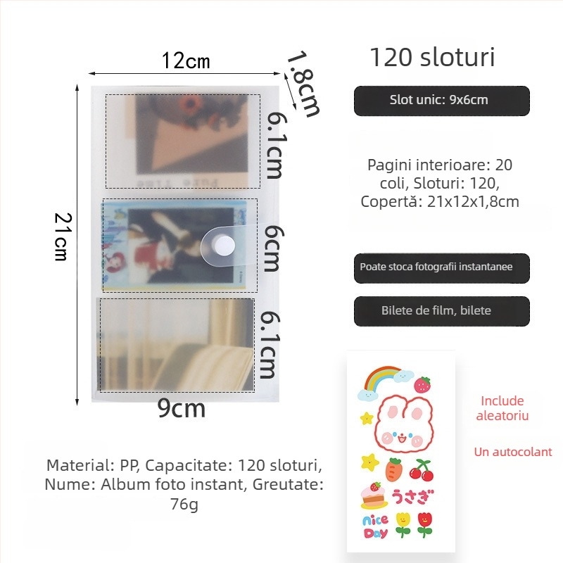 Album foto Polaroid cu copertă mată transparentă, spațiu compact pentru carduri mici, colecție fotografică comemorativă, album cu temă stele