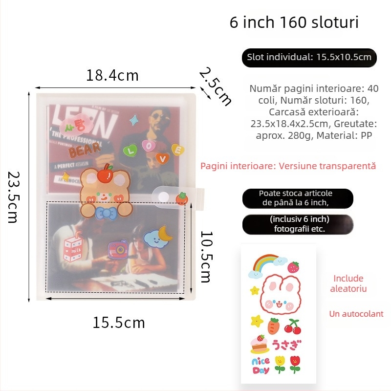 Album foto Polaroid cu copertă mată transparentă, spațiu compact pentru carduri mici, colecție fotografică comemorativă, album cu temă stele
