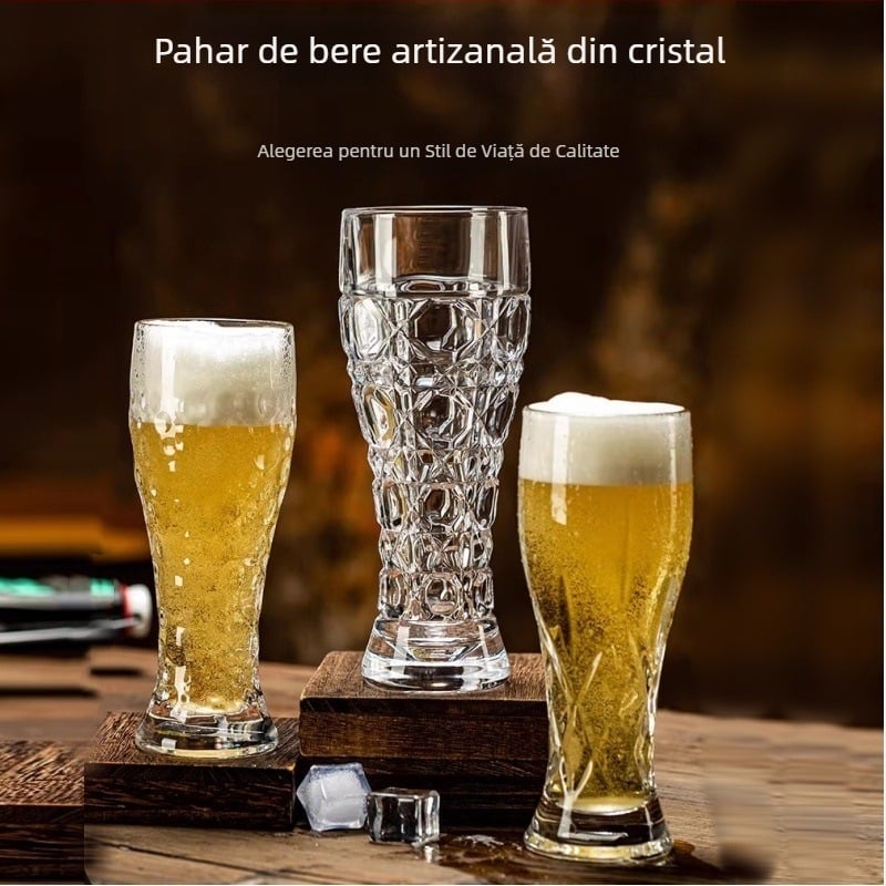 Pahar de bere artizanal din cristal fără plumb, gravat, cu capacitate mare, pentru uz casnic