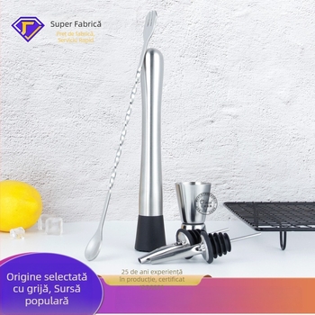 Set premium de unelte pentru cocktailuri din oțel inoxidabil: muddler pentru lămâi, zdrobitor de gheață, lingură de amestec, ceașcă de măsurat și turnător de vin