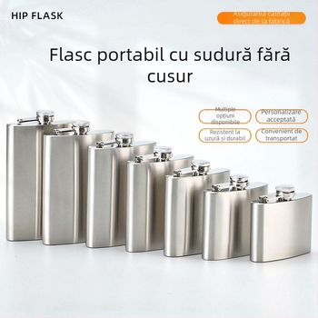 Flacon de vin din oțel inoxidabil, cu profil plat și pahar mic, portabil pentru exterior, stil minimalist-retro