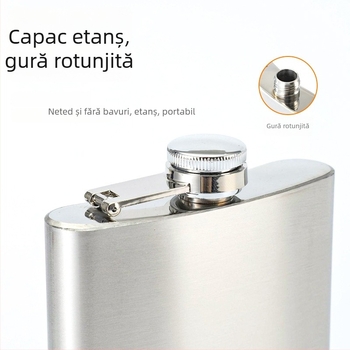 Flacon de vin din oțel inoxidabil, cu profil plat și pahar mic, portabil pentru exterior, stil minimalist-retro