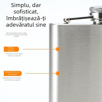 Flacon de vin din oțel inoxidabil, cu profil plat și pahar mic, portabil pentru exterior, stil minimalist-retro