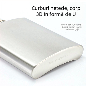 Flacon de vin din oțel inoxidabil, cu profil plat și pahar mic, portabil pentru exterior, stil minimalist-retro