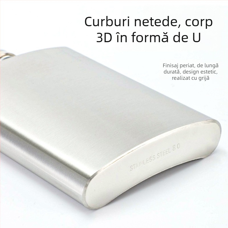 Flacon de vin din oțel inoxidabil, cu profil plat și pahar mic, portabil pentru exterior, stil minimalist-retro