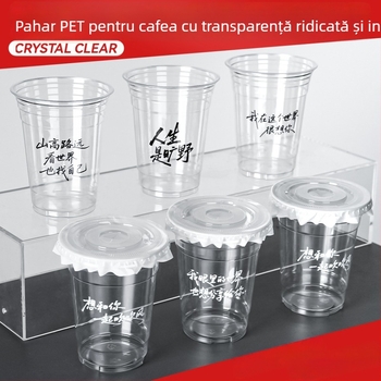 Pahar PET de unică folosință pentru milk tea și cafea, transparent, diametru 98 mm, capacitate 401–500 ml