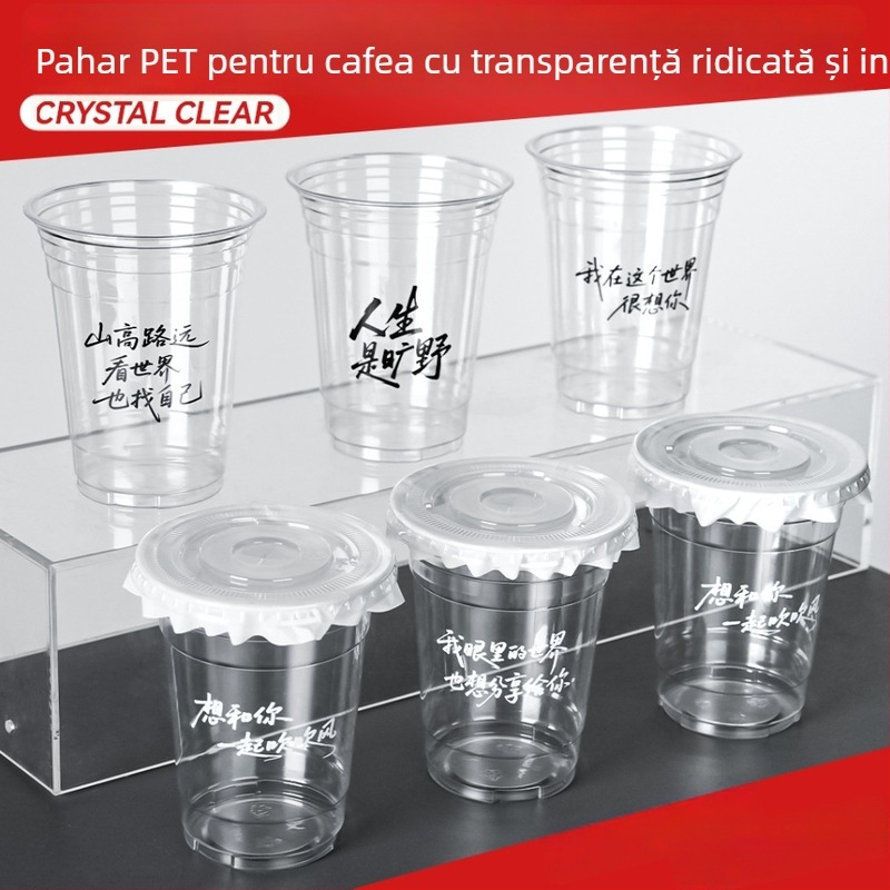 Pahar PET de unică folosință pentru milk tea și cafea, transparent, diametru 98 mm, capacitate 401–500 ml