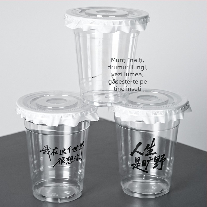 Pahar PET de unică folosință pentru milk tea și cafea, transparent, diametru 98 mm, capacitate 401–500 ml