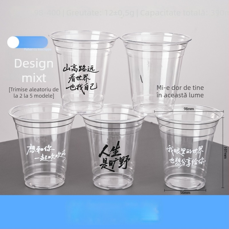Pahar PET de unică folosință pentru milk tea și cafea, transparent, diametru 98 mm, capacitate 401–500 ml