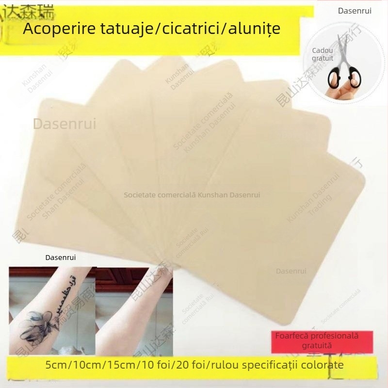Plăci de culoare pielii pentru acoperirea tatuajelor, cicatricilor și semnelor de naștere