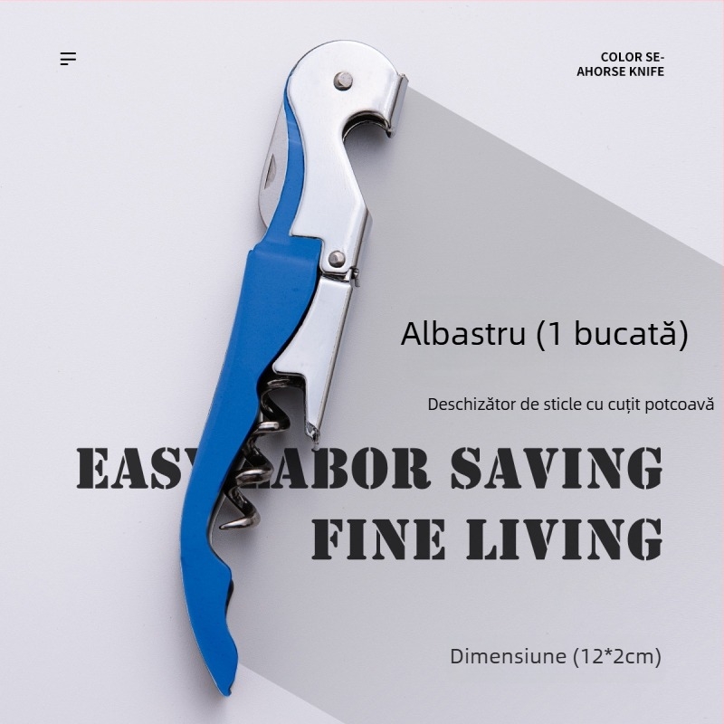 Deschizător de sticle multifuncțional în formă de cal marin, din oțel inoxidabil, cu cuțit pentru vin și deschizător de dop