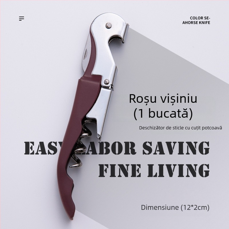 Deschizător de sticle multifuncțional în formă de cal marin, din oțel inoxidabil, cu cuțit pentru vin și deschizător de dop