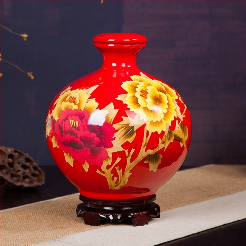 Vas ceramic pentru vin, cu design floral și de păsări, în cutie cadou sigilată
