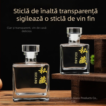 Sticle pătrate din sticlă pentru vin, 250 ml și 500 ml, sigilate, pentru lichior și vin de fructe