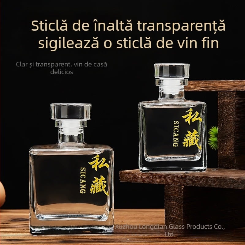 Sticle pătrate din sticlă pentru vin, 250 ml și 500 ml, sigilate, pentru lichior și vin de fructe