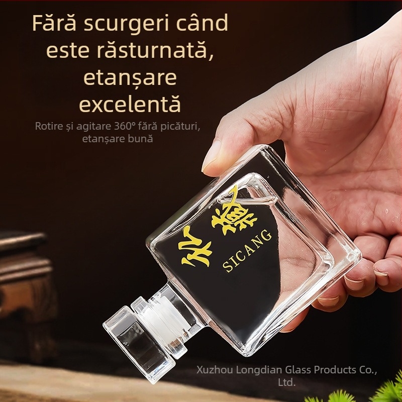 Sticle pătrate din sticlă pentru vin, 250 ml și 500 ml, sigilate, pentru lichior și vin de fructe