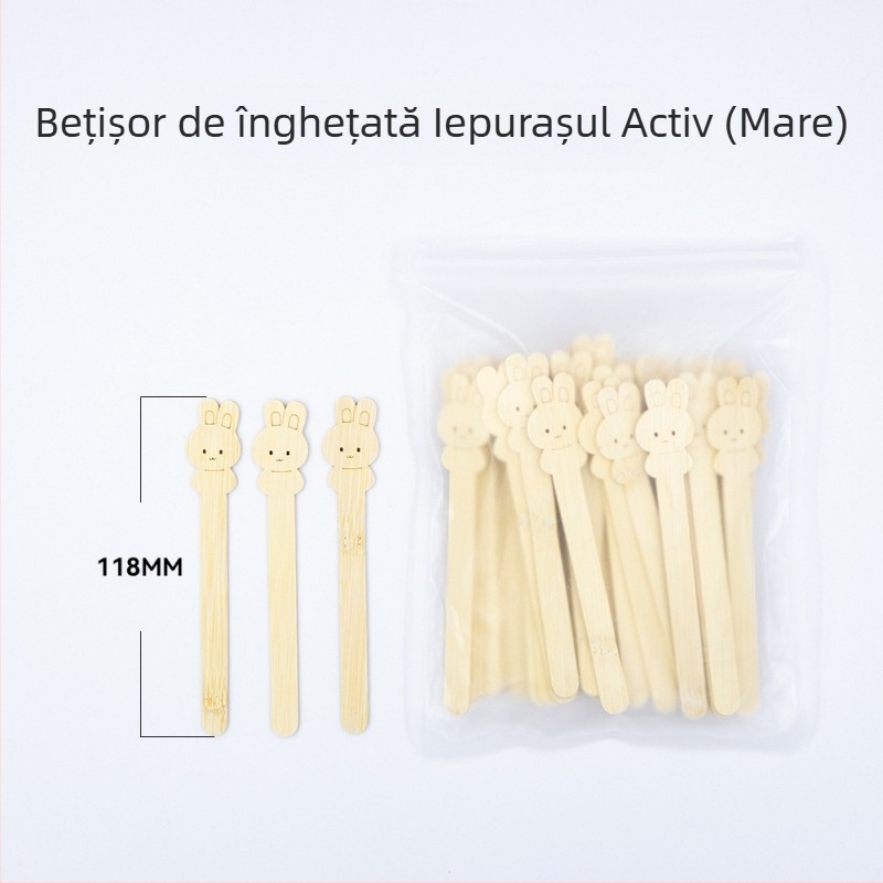 Bețe de înghețată din bambus pentru copii, modele cu fructe din desene animate, biodegradabile.