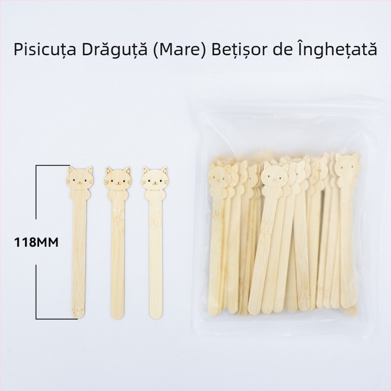 Bețe de înghețată din bambus pentru copii, modele cu fructe din desene animate, biodegradabile.