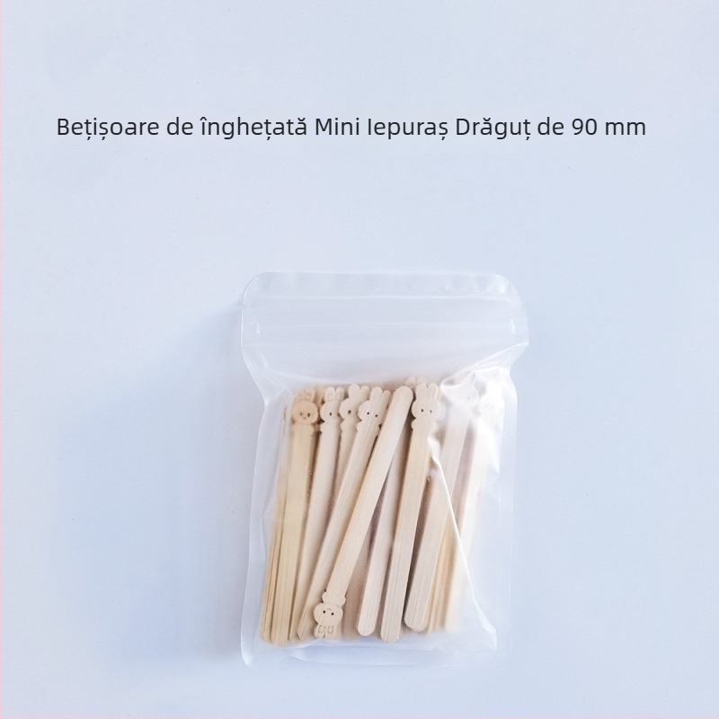 Bețe de înghețată din bambus pentru copii, modele cu fructe din desene animate, biodegradabile.