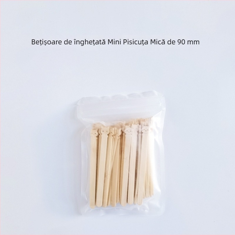Bețe de înghețată din bambus pentru copii, modele cu fructe din desene animate, biodegradabile.