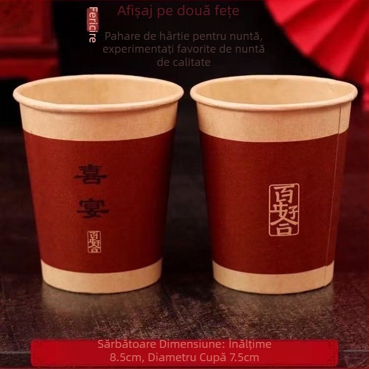 Cupe de hârtie pentru nuntă, de unică folosinţă, roşii, cupe din hârtie îngroşate pentru nunţi, pentru băuturi calde, utilizare casnică, pachet de 50 bucăţi, 201–300 ml