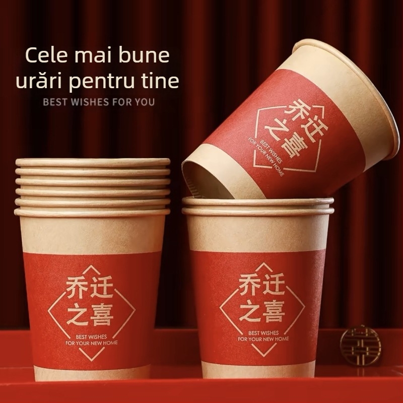Cupe de hârtie pentru nuntă, de unică folosinţă, roşii, cupe din hârtie îngroşate pentru nunţi, pentru băuturi calde, utilizare casnică, pachet de 50 bucăţi, 201–300 ml