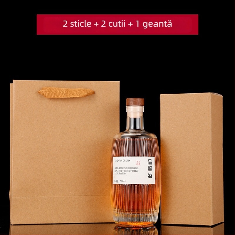 Sticlă personalizată din sticlă pentru băuturi, cu dungi verticale, butoi din lemn, 500 ml