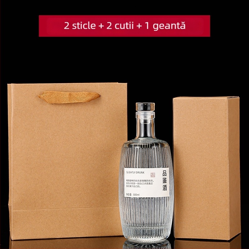 Sticlă personalizată din sticlă pentru băuturi, cu dungi verticale, butoi din lemn, 500 ml