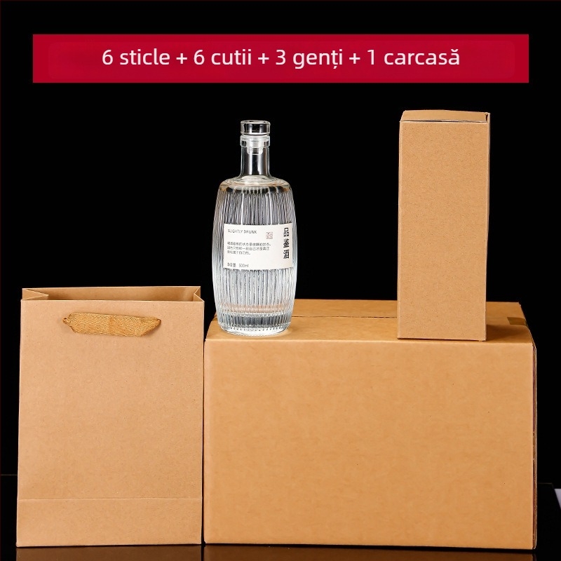 Sticlă personalizată din sticlă pentru băuturi, cu dungi verticale, butoi din lemn, 500 ml