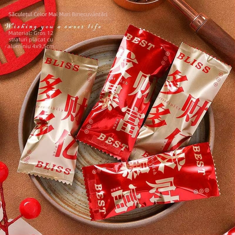 Pungă de ambalare Nugat cu model fulg de zăpadă – stil pungă cafea, ambalaj premium pentru bomboane caramelizate și migdale