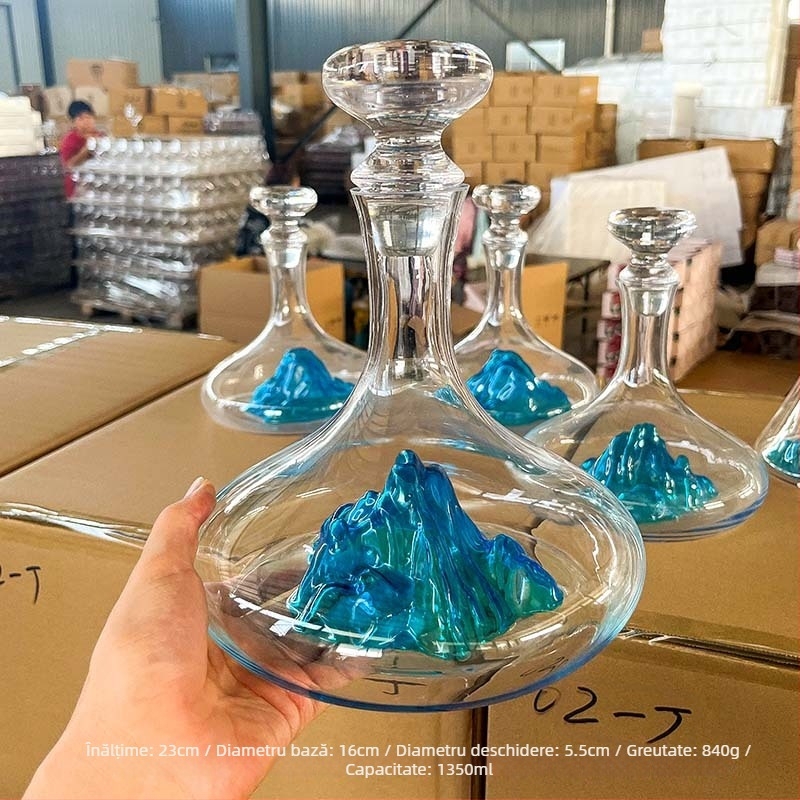 Decantor din cristal cu design cascadă, pentru uz casnic, set de vin în nuanță albastru-gheață, capacitate mare, lux
