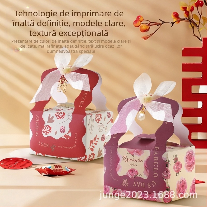 Șase cutii de bomboane pentru nuntă, în stil european, ambalaj pentru cadouri, cutie cadou premium (goale) cu motiv roz
