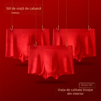 Modal și mătase Mulberry, chiloți bărbați roșii, fără cusături, talie medie, antibacterian