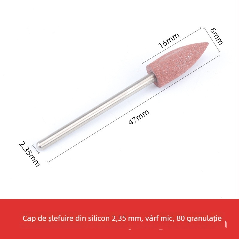 Cap de șlefuit din silicon pentru sculptură și lustruire în jad, jadit și agat, cap rotund, ax de 2.35 mm