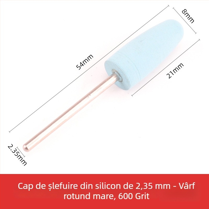 Cap de șlefuit din silicon pentru sculptură și lustruire în jad, jadit și agat, cap rotund, ax de 2.35 mm