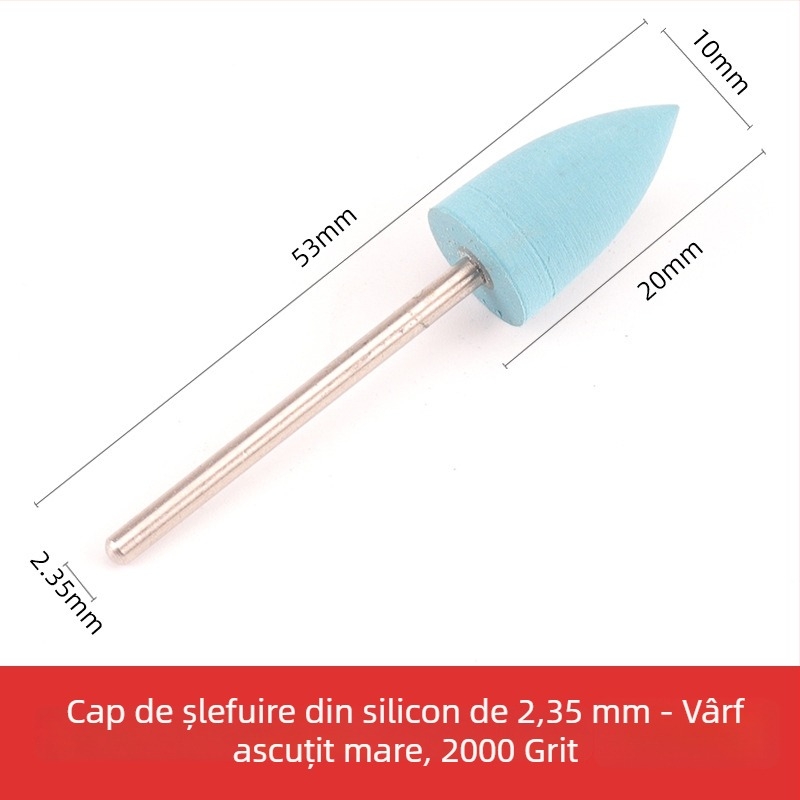 Cap de șlefuit din silicon pentru sculptură și lustruire în jad, jadit și agat, cap rotund, ax de 2.35 mm
