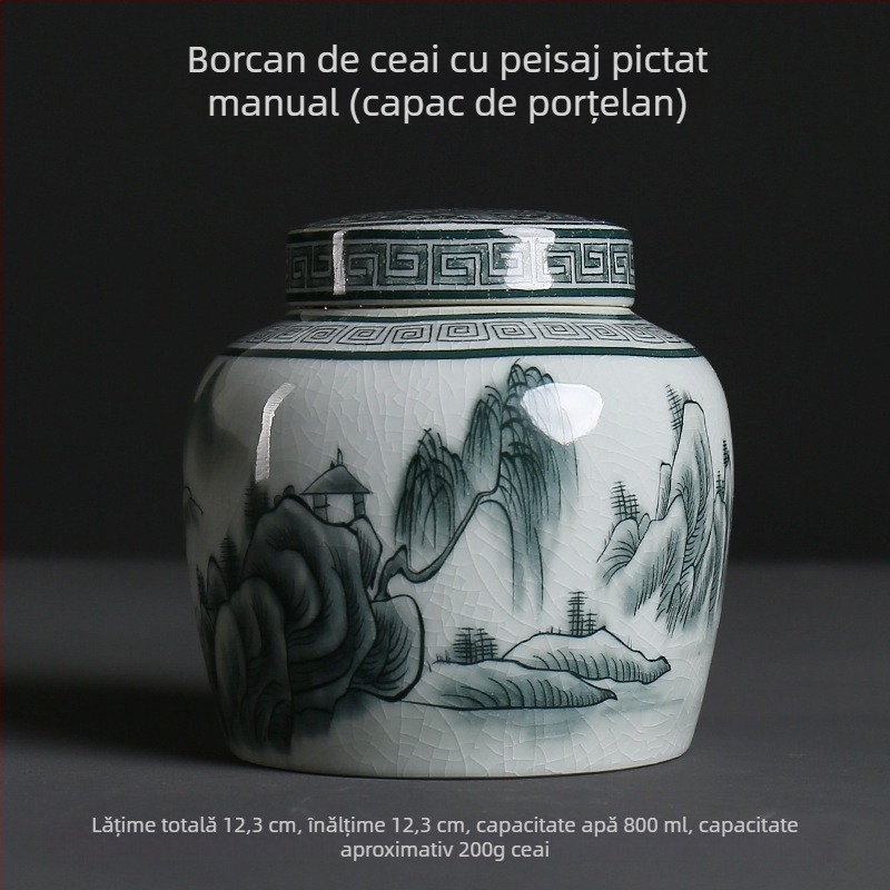 Recipient de ceai Ge Kiln din porțelan albastru‑alb, container ceramic etanș pentru ceai alb și Pu'er, portabil