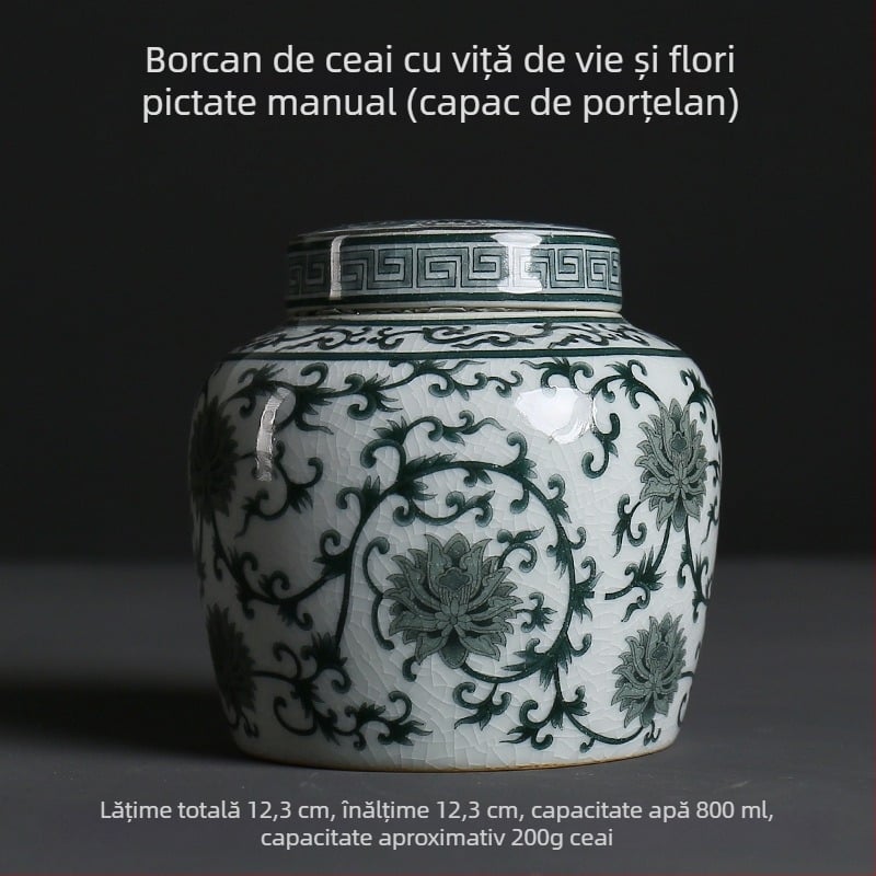 Recipient de ceai Ge Kiln din porțelan albastru‑alb, container ceramic etanș pentru ceai alb și Pu'er, portabil