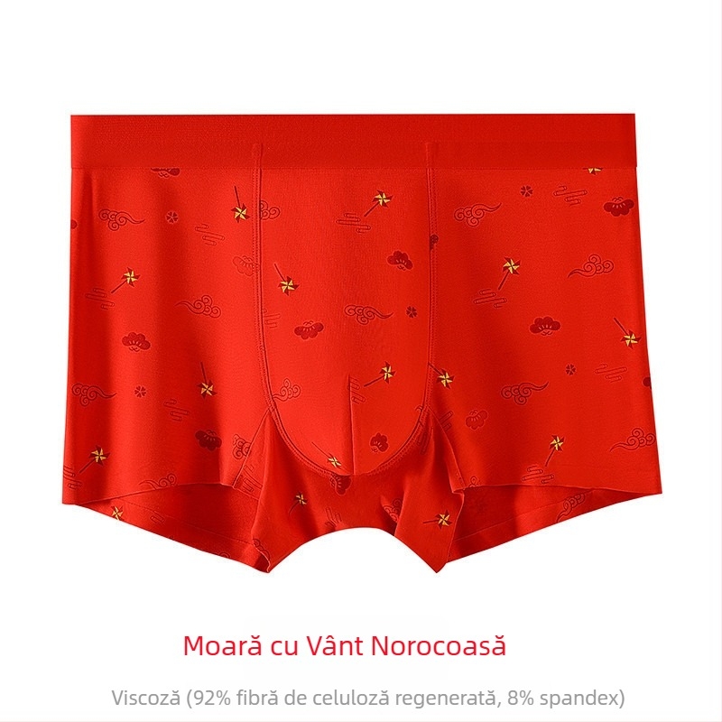 Boxeri bărbați roșii din modal, respirabili, antibacterieni, cu căptușeală din mătase.