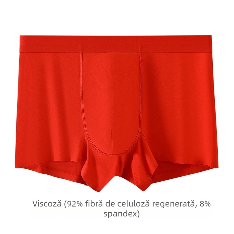 Boxeri bărbați roșii din modal, respirabili, antibacterieni, cu căptușeală din mătase.