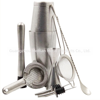 Set de cocktail din oțel inoxidabil 304 cu shaker Boston — unelte de bar în stil american, set de 7 piese, în cutie neagră