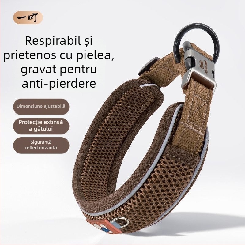 Guler reflectorizant lat pentru câini mici și de talie medie, cu etichetă pentru câine