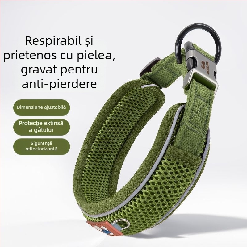 Guler reflectorizant lat pentru câini mici și de talie medie, cu etichetă pentru câine
