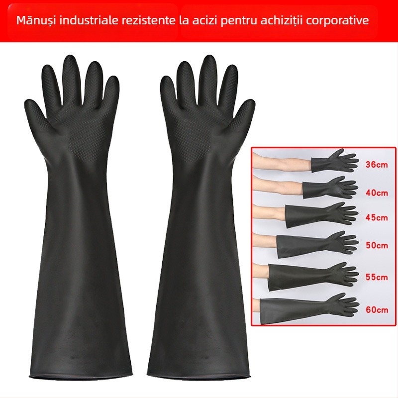 Mănuși industriale din cauciuc, rezistente la acid și bază, impermeabile, cu căptușeală din latex, antiderapante, lungime extinsă, 60 cm