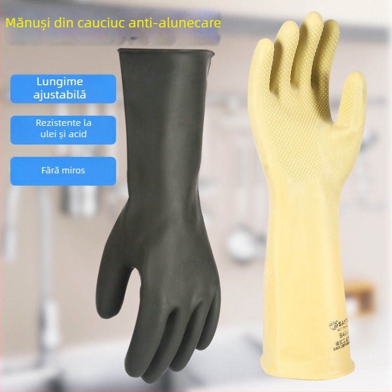 Mănuși industriale din cauciuc, rezistente la acid și bază, impermeabile, cu căptușeală din latex, antiderapante, lungime extinsă, 60 cm