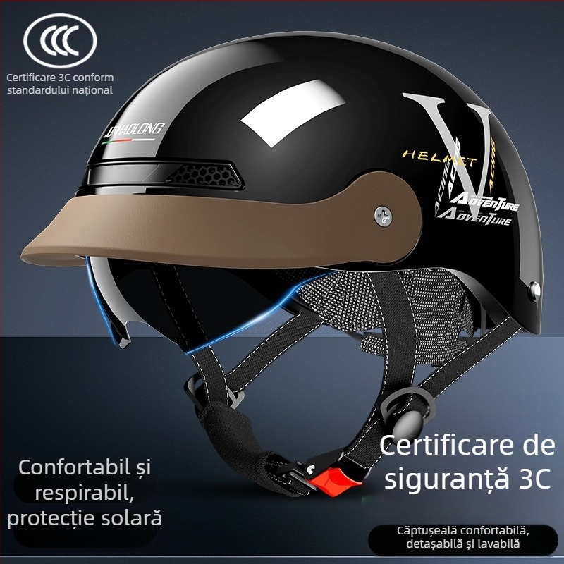 Junhaolong cască pentru bicicletă electrică, certificare 3C, model half-helmet, pentru bărbați și femei, protecție solară de vară, utilizare în toate anotimpurile