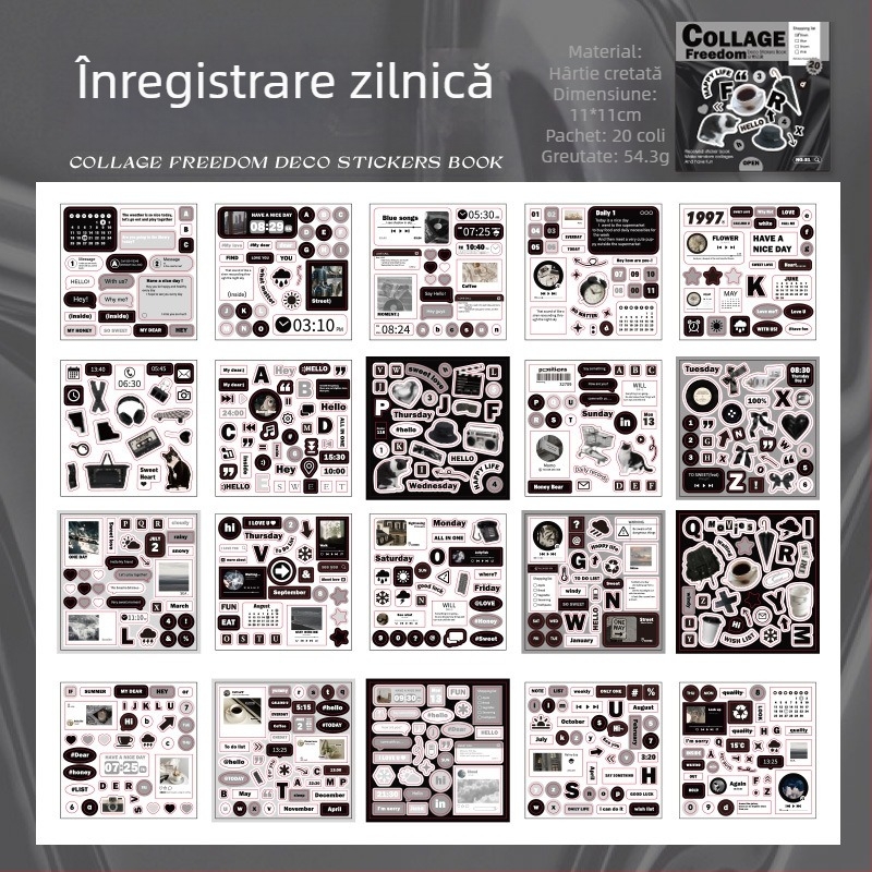 Yu Xian Carte de autocolante pentru colaje de jurnal – decor DIY, stil retro, fără tăiere