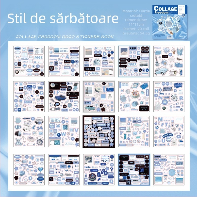 Yu Xian Carte de autocolante pentru colaje de jurnal – decor DIY, stil retro, fără tăiere
