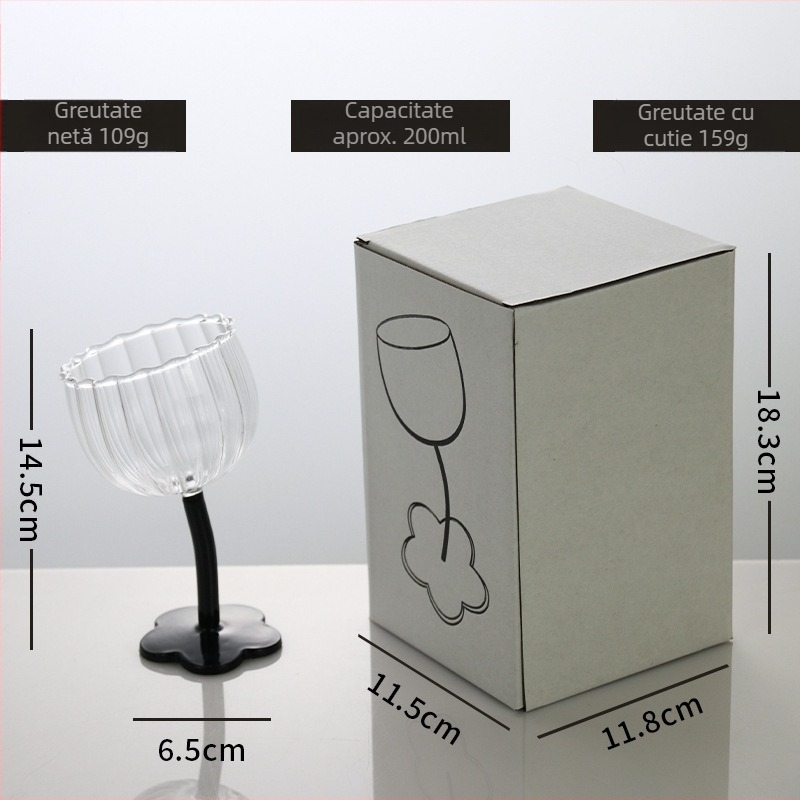 Goblet cu motiv floral, stil vintage, sticlă neagră transparentă cu dungi verticale, pahar pentru șampanie și vin roșu, rezistent la temperaturi înalte