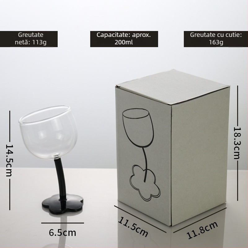 Goblet cu motiv floral, stil vintage, sticlă neagră transparentă cu dungi verticale, pahar pentru șampanie și vin roșu, rezistent la temperaturi înalte